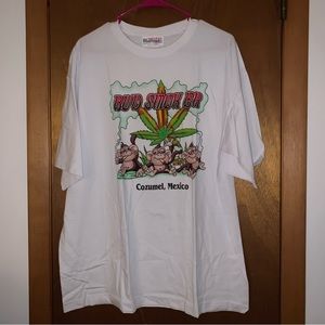 Men’s XL AMERICAN COTTON EURO White BUD SMOKER Weed Tee Shirt 3 Monkeys NWOT